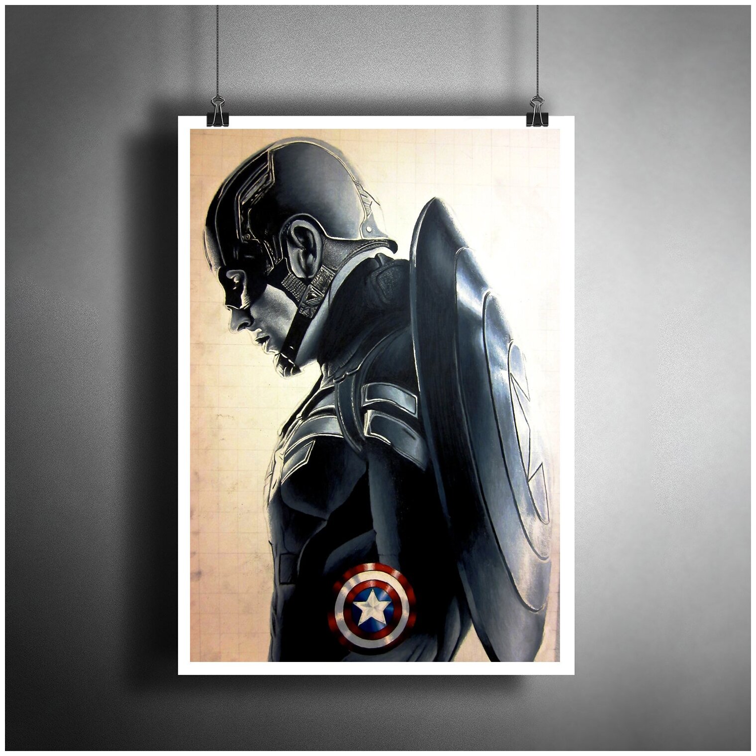 Постер плакат для интерьера "Мстители: Капитан Америка. Марвел"/ Декор дома, офиса, комнаты A3 (297 x 420 мм)