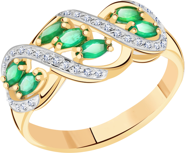 Кольцо Diamant online, золото, 585 проба, изумруд, бриллиант