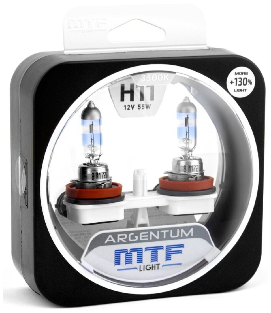 Комплект галогенных ламп H11 MTF light series Argentum со специальным инновационным покрытием и нить накаливания повышенной эффективности обеспечивают прибавление света на 130% (3500K) комп.2шт.