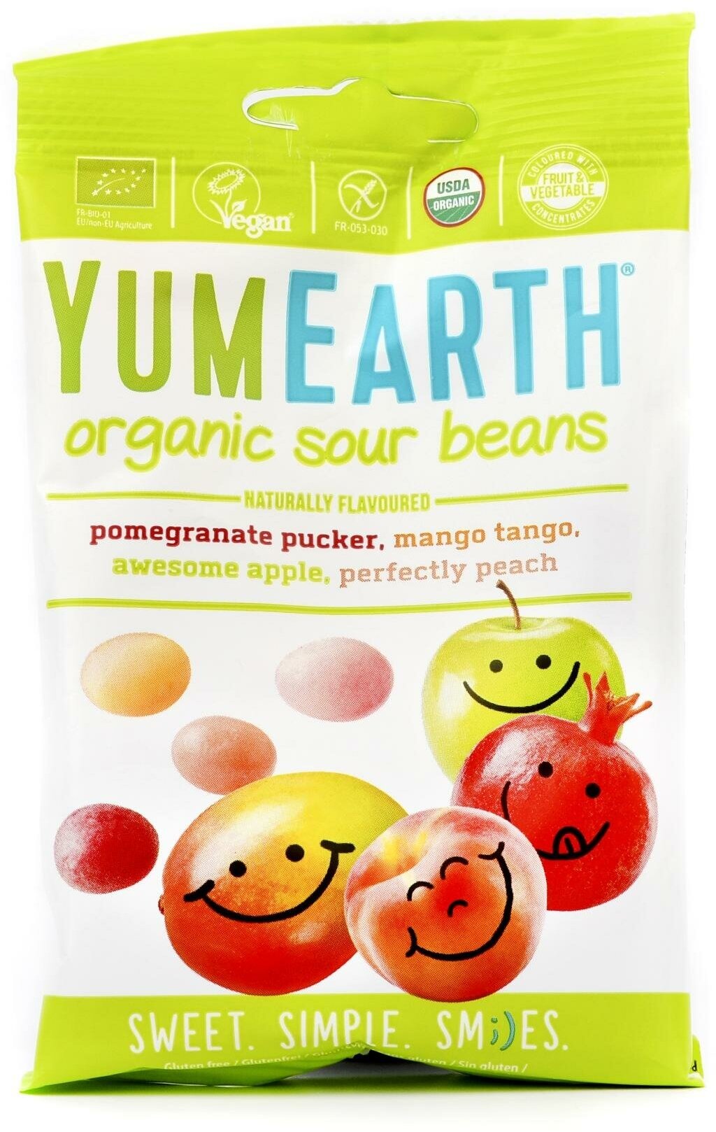 Мармелад органический жевательный YumEarth Organic Sour Beans со вкусами манго, граната, персика и яблока. - фотография № 1
