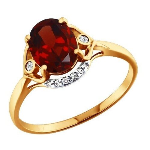фото Золотое кольцо sokolov 713568 с фианитом и гранатом diamant-online