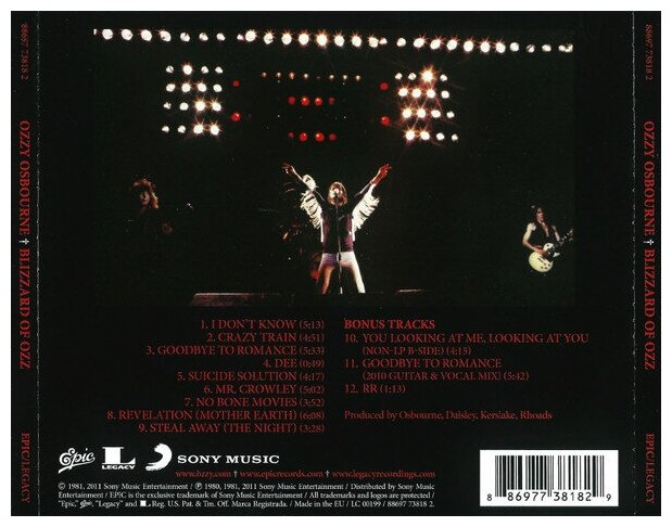 Компакт-диски, Epic, OZZY OSBOURNE - Blizzard Of Ozz (CD) Медиа - фото №2