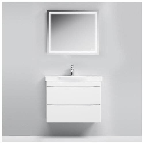 фото Комплект мебели для ванной am.pm like m80fhx802wg/w80/m91mox801 тумба 80 см белая подвесная с раковиной и зеркало gem led