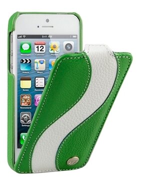 Кожаный чехол Melkco для Apple iPhone 5/5S / iPhone SE - Jacka Type Special Edition - зелёный с белой полосой