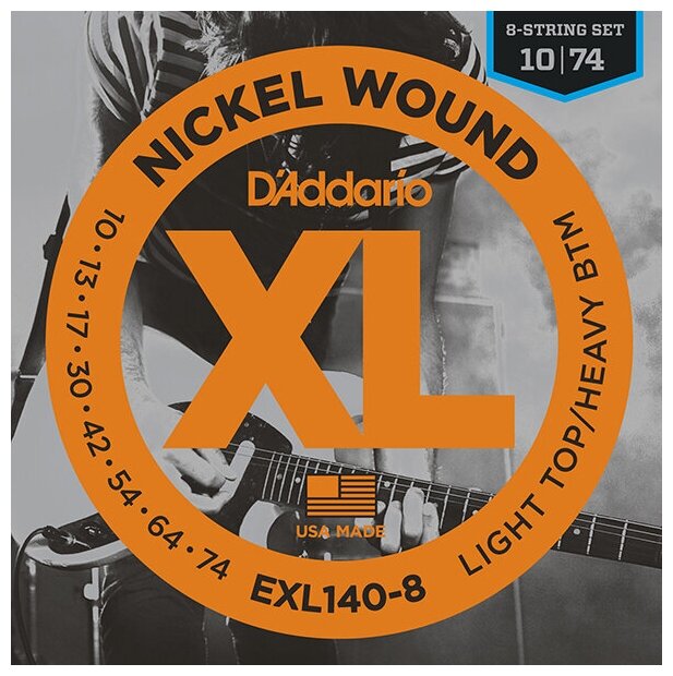 D'Addario EXL140-8 Nickel Wound Комплект струн для 8-струнной электрогитары, Light/Heavy, 10-74