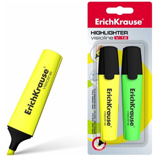 Набор маркеров текстовыделителей 2 цвета 0.6-5.2 мм Erich Krause Visioline V-12, цвет чернил: жёлтый