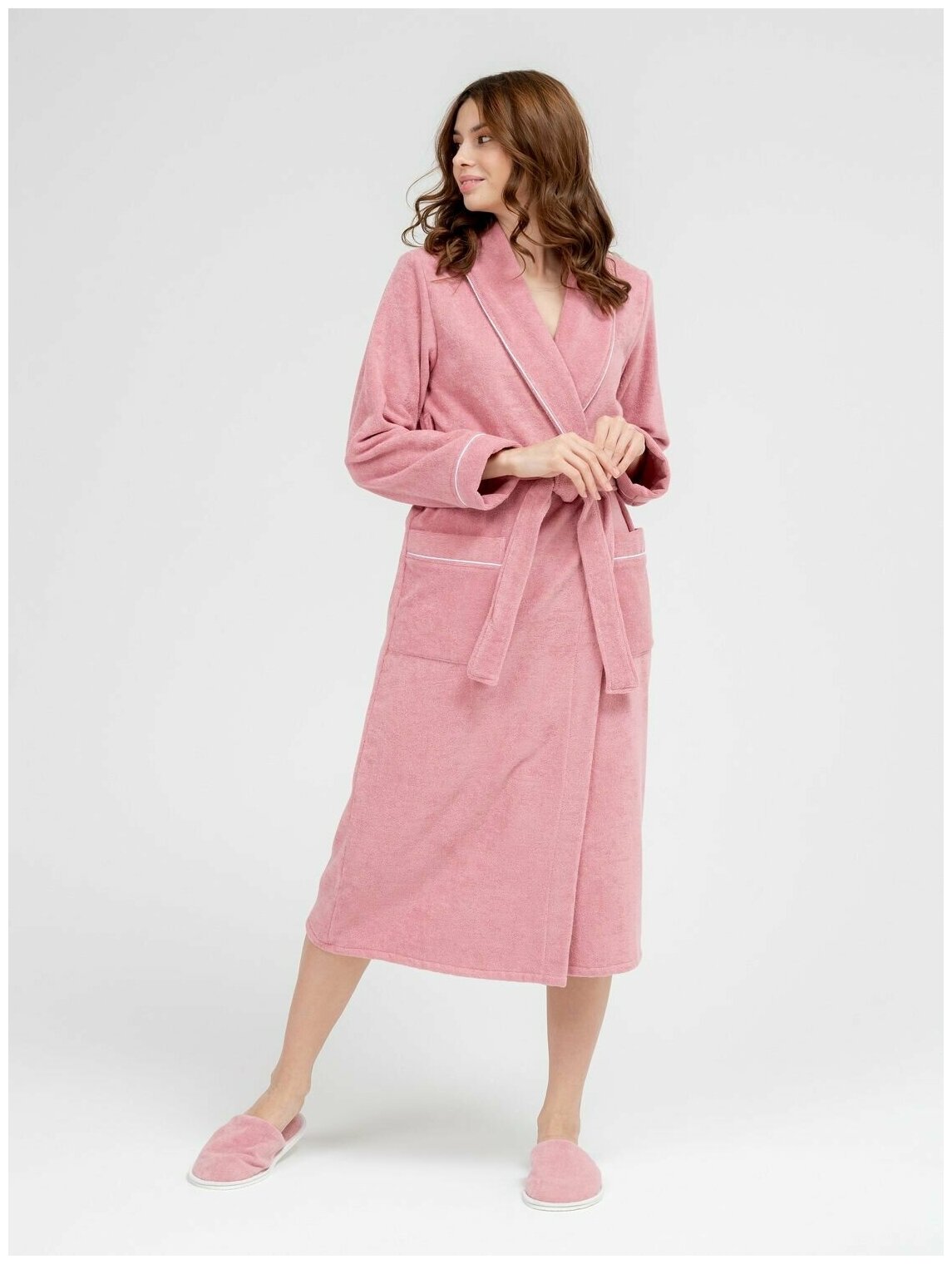 Женский махровый халат с кантом Росхалат, пудрово-розовый. Размер 46-48 - фотография № 2