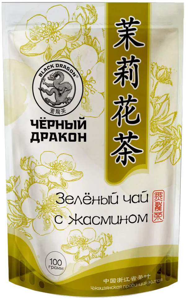 Чай зеленый "Черный дракон" с цветками жасмина 100 гр, дой-пак