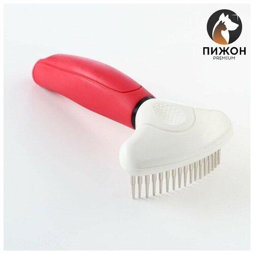 Расчёска для шерсти с вращающимися зубчиками Пижон Premium, 9,5 х 17 см, красная расчёска для шерсти с вращающимися зубчиками premium 9 5 х 17 см красная