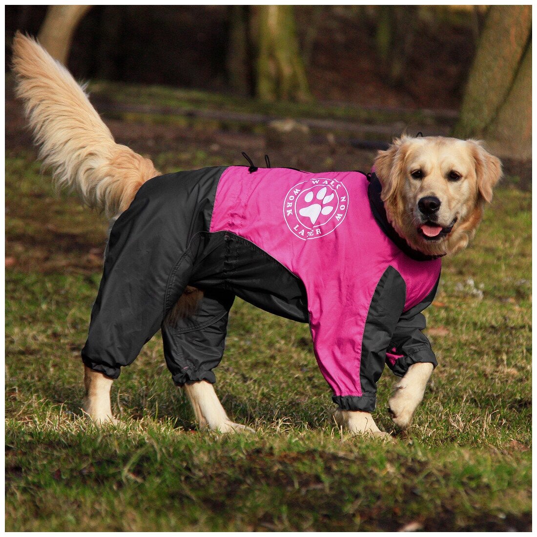 Комбинезон для собаки демисезонный розово-черный White Wolf (вырез на девочку) размер M - фотография № 1