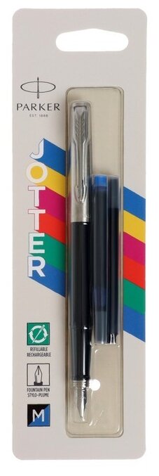 Ручка перьевая Parker Jotter Originals Black, 1.0мм, + 2 стержня (син и черн) блист 2096430 9372671