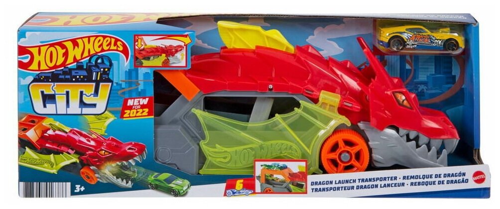 Грузовик Mattel Hot Wheels Разъяренный Дракон с хранилищем для машинок GTK42