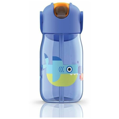 Бутылочка детская с силиконовой соломинкой 415 мл синяя