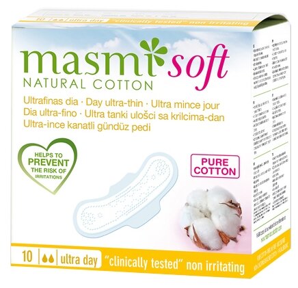 MASMI NATURAL COTTON. Ультратонкие дневные гигиенические прокладки Soft из натурального хлопка 10шт