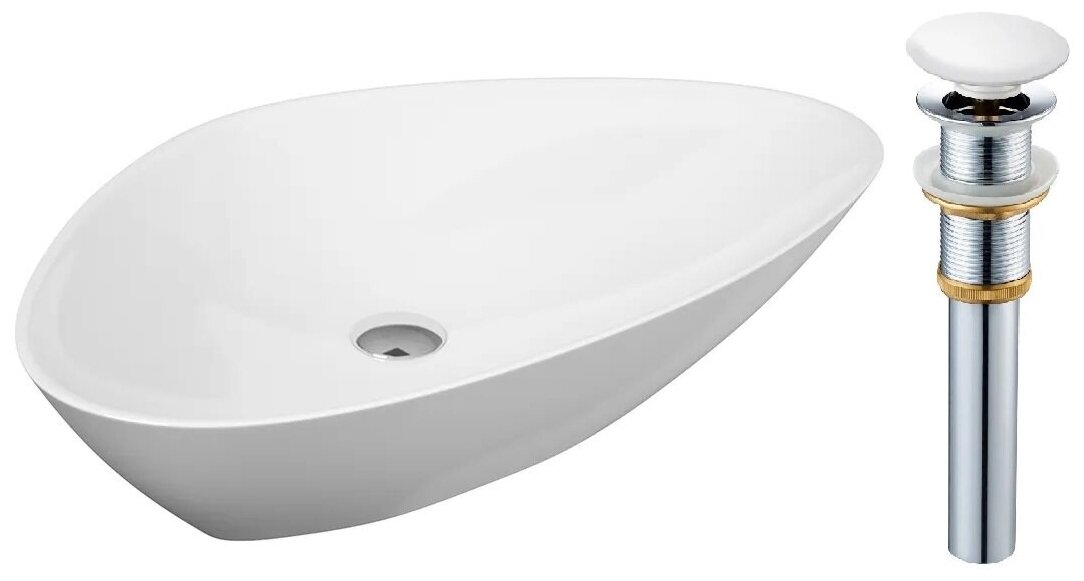 Раковина для ванной "TERZO 60" (треугольник) с выпуском - фотография № 1