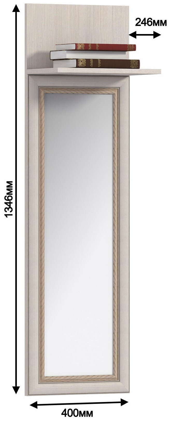 Настенное зеркало столплит Грация СБ-2902 прямоугольное с рамой, в гостиную, в прихожую, в спальню, в кабинет, без подсветки, цветАвиньон 40х134х2 см - фотография № 3