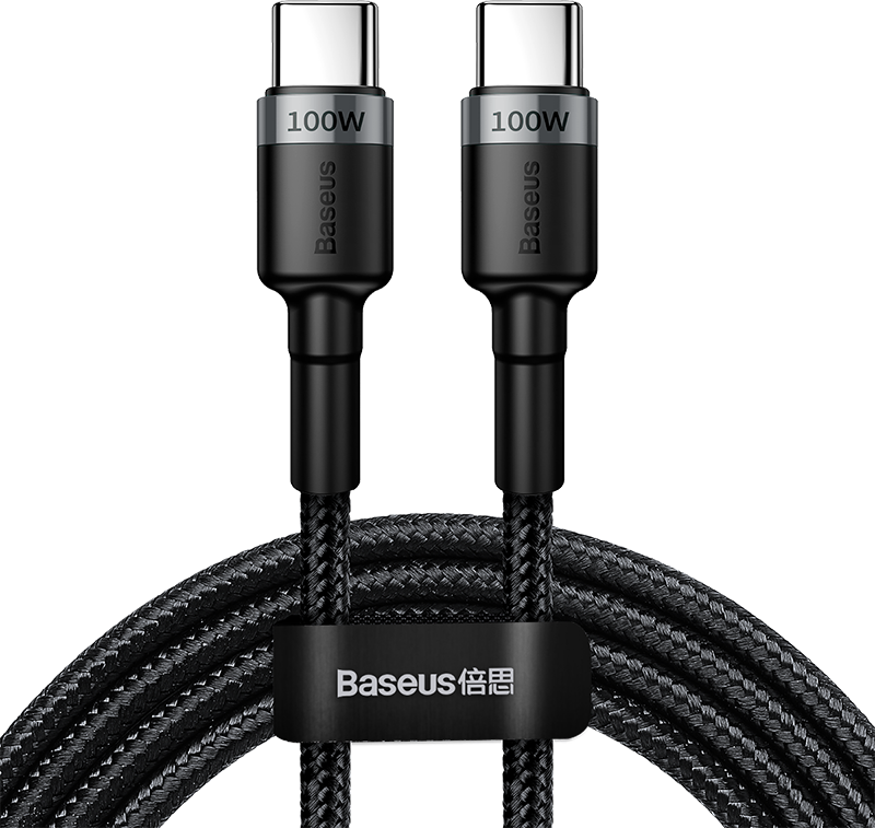 Кабель USB-C BASEUS Cafule, Type-C - Type-C, 5A, 100W, 2 м, серый+черный