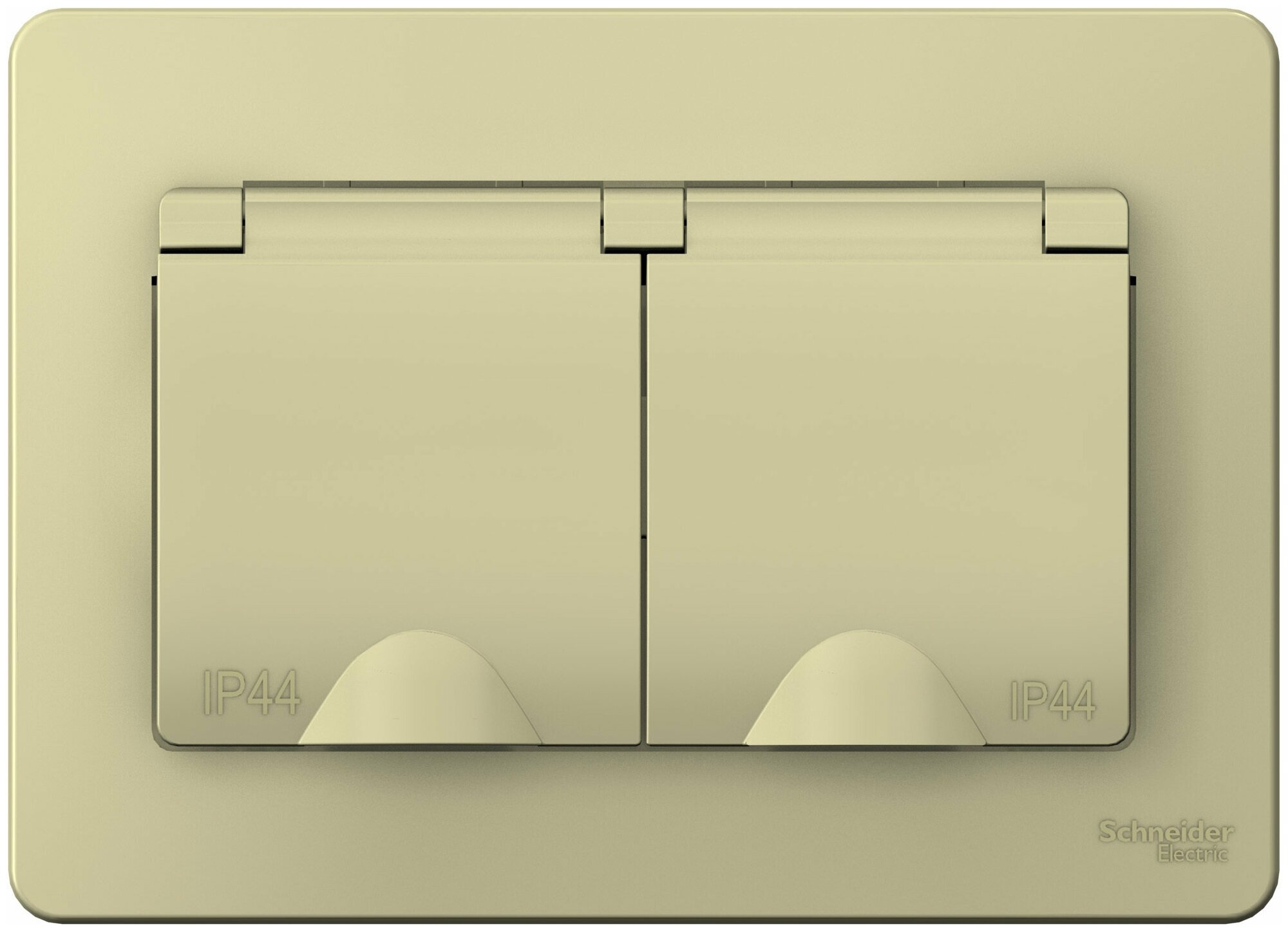 Розетка двойная IP44 Schneider Electric Blanca с заземлением защитными шторками и крышками скрытый монтаж. Бежевый