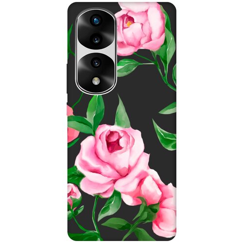 Матовый Soft Touch силиконовый чехол на Honor 70 Pro / Honor 70 Pro+ / Хонор 70 / 70 Про Плюс с 3D принтом Amazing Peonies черный силиконовый чехол на honor 70 хонор 70 с 3d принтом amazing peonies прозрачный