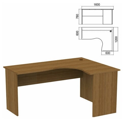 Стол компьютерный Арго 1600х1200х760 мм, правый, walnut