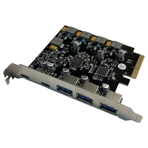 Контроллер PCIe x4 v3.0 (ASM3142+VL820-Q8) | USB 3.2 Gen2x1, 2xType-C + 3xUSB-A | ORIENT AM-U3142PE-3A2C контроллер espada pci e usb 3 0 2 2 порта pcieusb2 2