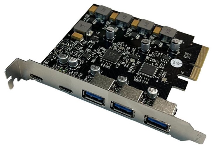 Контроллер PCIe x4 v3.0 (ASM3142+VL820-Q8) | USB 3.2 Gen2x1 2xType-C + 3xUSB-A | ORIENT AM-U3142PE-3A2C