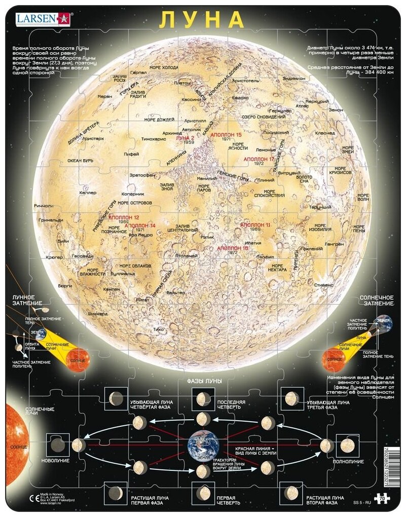Пазл Larsen Луна 70 деталей - фото №4