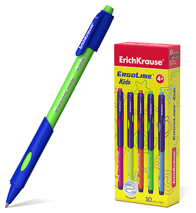 Ручка шариковая ErichKrause ErgoLine Kids, Ultra Glide Technology, цвет чернил синий (в коробке по 10 шт.)