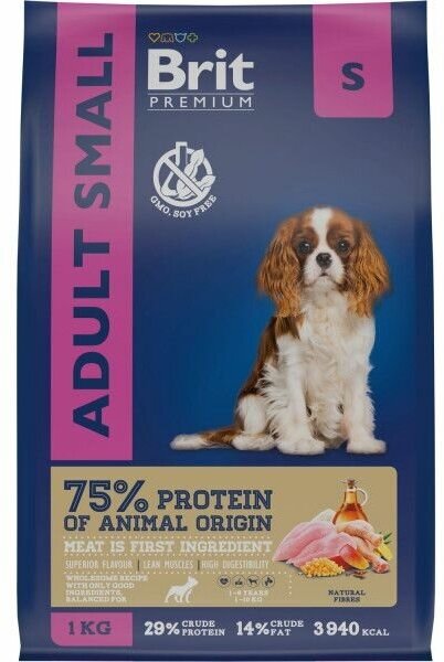 Brit Premium Dog Adult Small с курицей для взрослых собак мелких пород, 1кг, 1шт