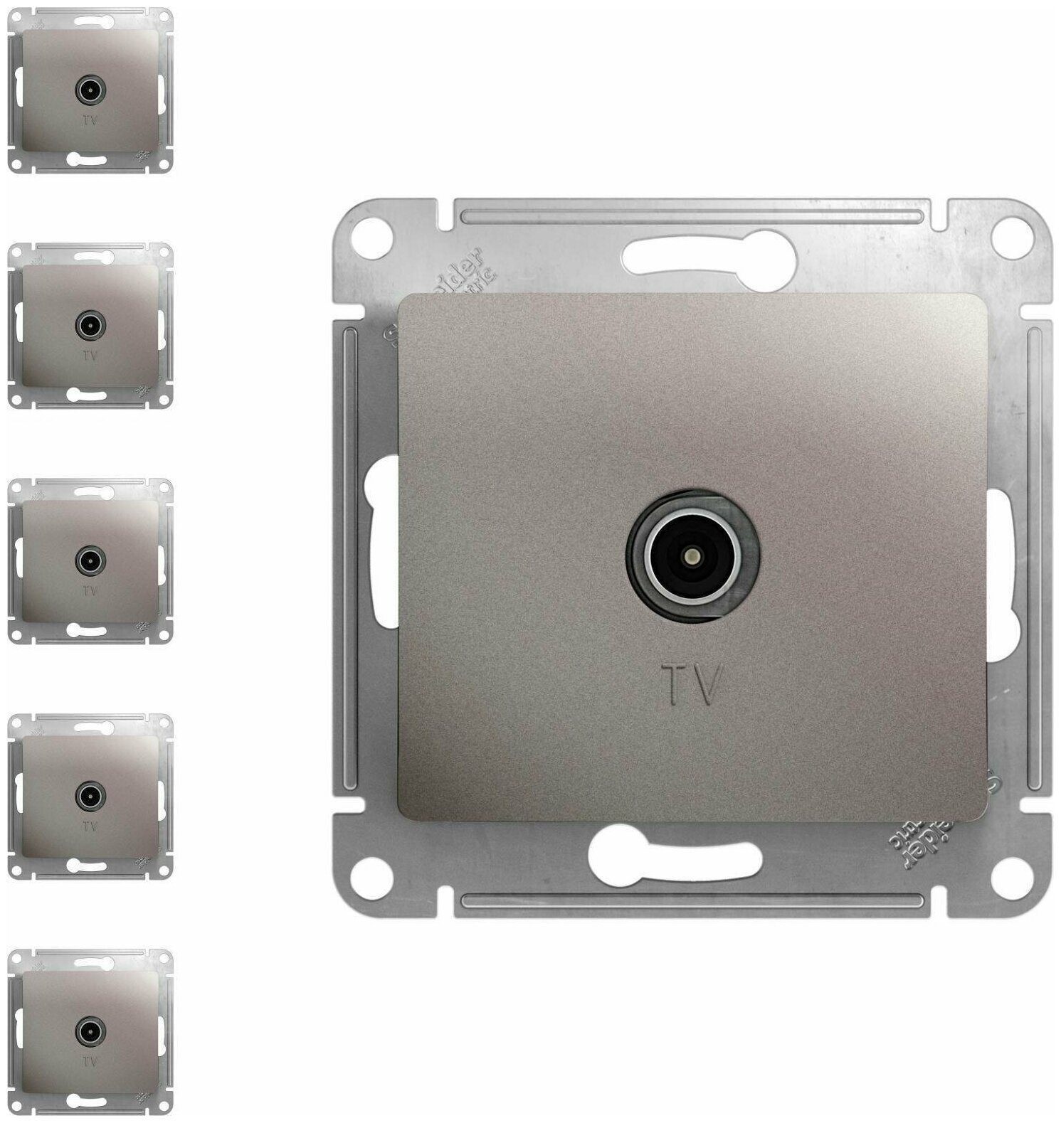 Механизм телевизионной розетки Schneider Electric Glossa TV платина (комплект из 5 шт) - фотография № 1