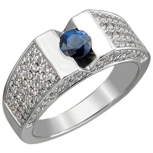 фото Эстет кольцо с бриллиантами и сапфиром из белого золота 01к623795-1, размер 18