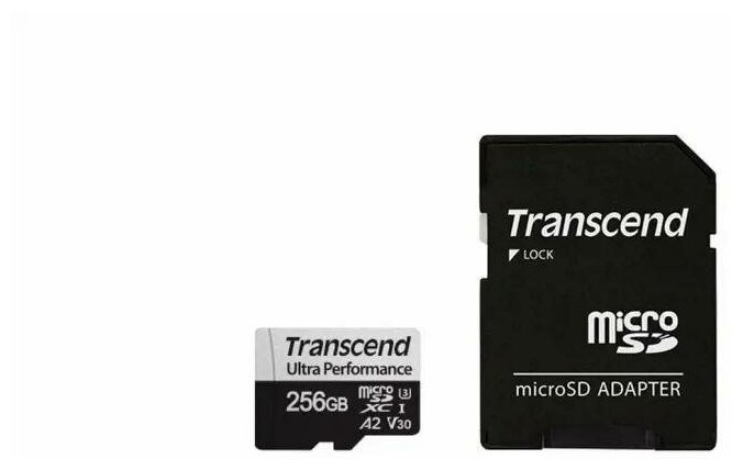 Карты памяти 256Gb - Transcend MicroSDXC 340S Class 10 Uhs-i U3 V30 A2 Ts256gusd340s с адаптером SD .