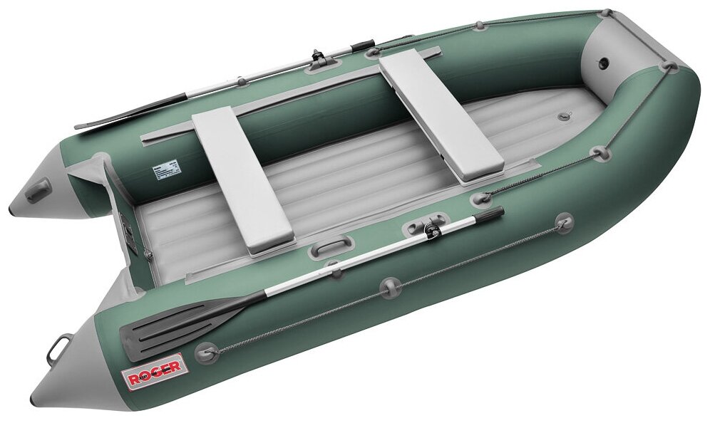 Лодка надувная ПВХ под мотор ROGER Trofey 3300, лодка роджер НДНД (зеленый-серый)
