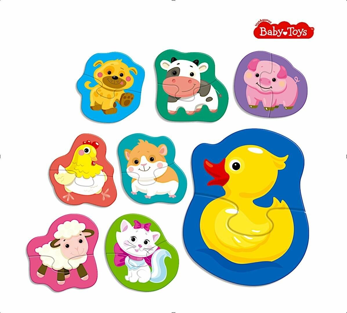 Пазлы контурные Baby Toys Половинки Домашние животные