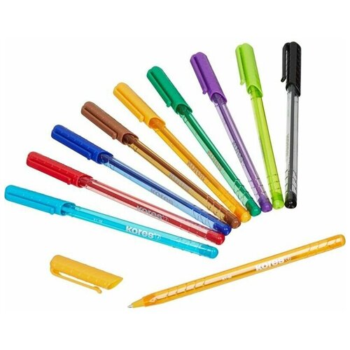 Ручка шариковая неавтоматическая Kores K1-M, 10 цв/набор в пласти