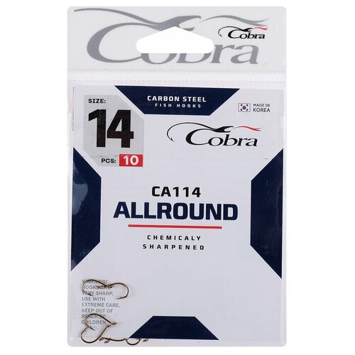 крючки cobra allround серия ca114 14 10 шт Крючки Cobra ALLROUND, серия CA114, № 14, 10 шт.