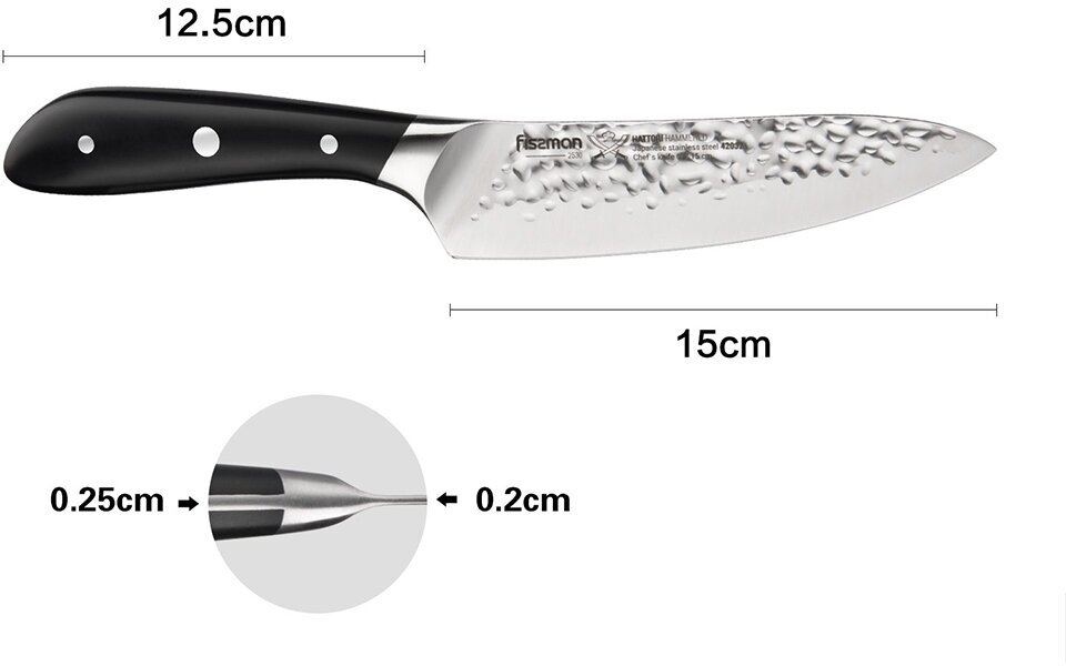 Нож Fissman HATTORI Поварской 15 см hammered (420J2 сталь) (2530) - фотография № 7