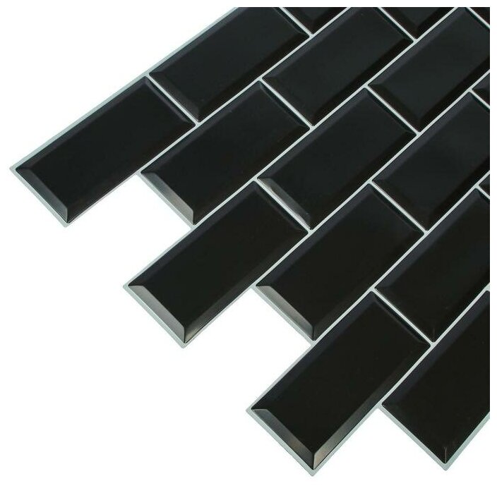 Панель ПВХ Блок чёрный, белый шов 962х484 мм
