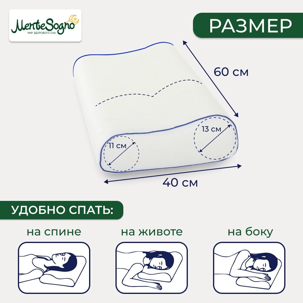 Ортопедическая подушка для сна с эффектом памяти MENTE SOGNO 40х60х11-13 см, Memory Foam, 2 валика - фотография № 2