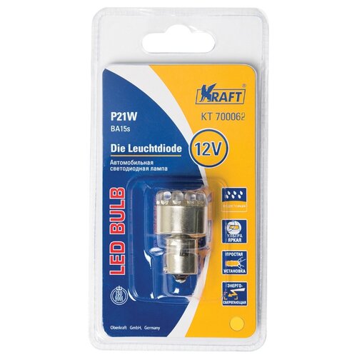 фото Светодиодная лампа p21w (ba15s) 12/24v yellow 12 leds (1шт.блистер) kraft