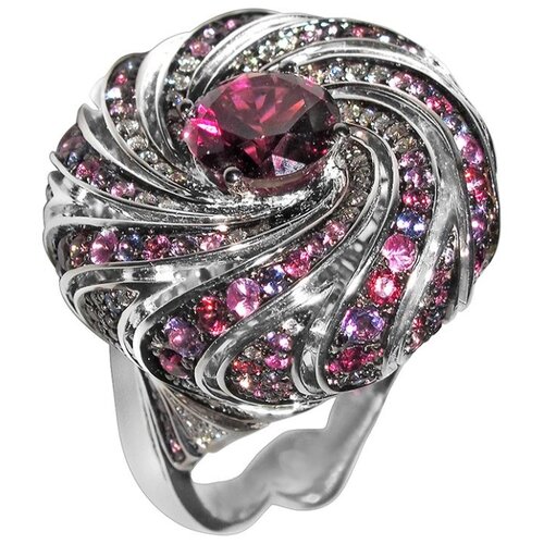 фото Эстет кольцо с россыпью цветных и драгоценных камней из белого золота 01к6211722-1, размер 17
