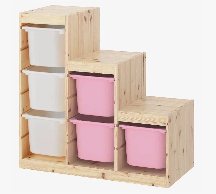 Стеллаж Труфаст лесенка с контейнерами, розовый/белый