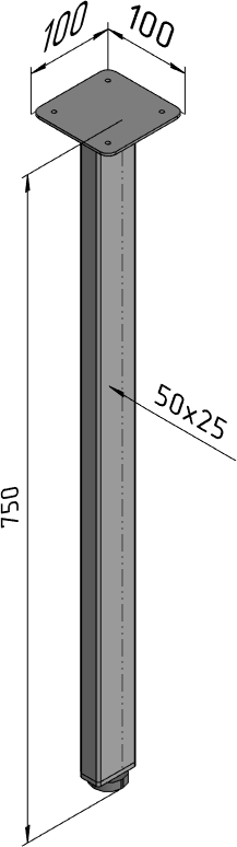 Ножка опора для стола 750 50х25 металлическая регулируемая черная барная Лофт 1 шт.
