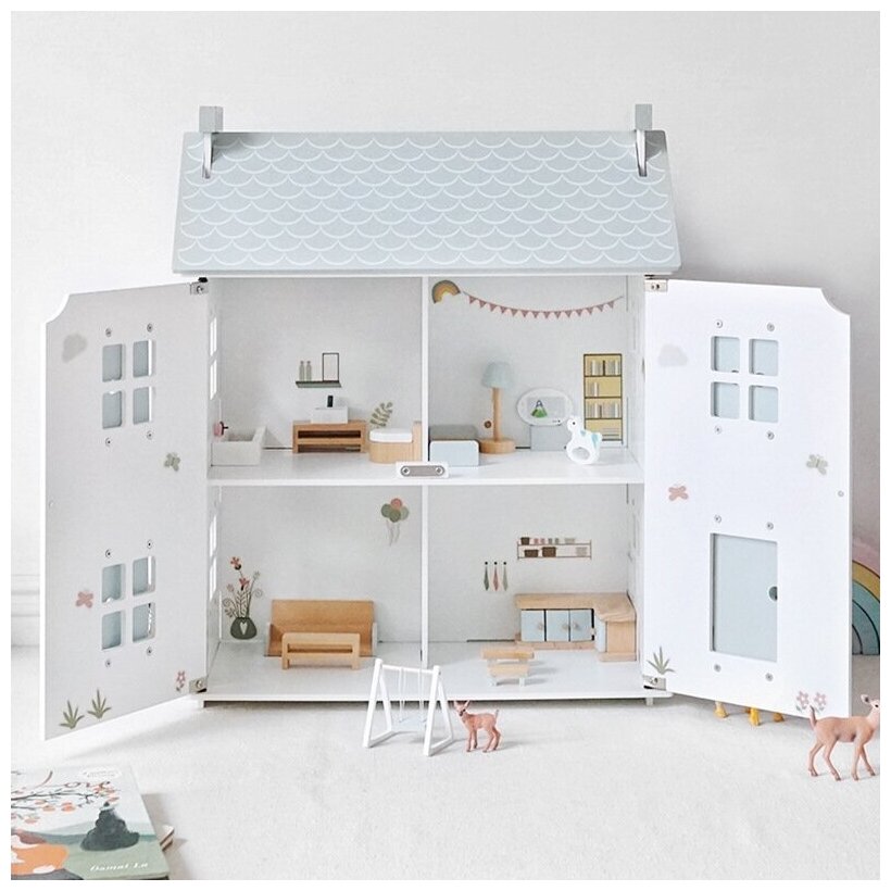Кукольный домик для девочек / сюжетно ролевая деревянная игра , белый с мебелью