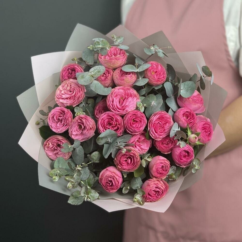 Букет из розовых кустовых пионовидных Роз Сильва Пинк (5 шт)