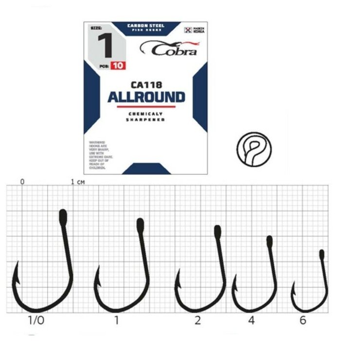 Крючки Cobra ALLROUND, серия CA118, № 1, 10 шт.