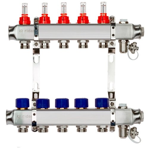 Комплект коллекторов Ридан SSM-5RF set с расходомерами и кронштейнами, 5 контуров