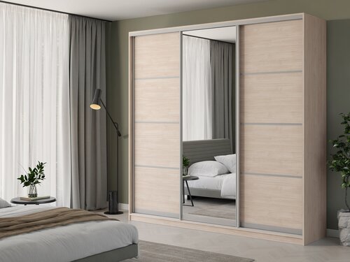 Изображение товара Шкаф купе Матэрна для одежды Шамони светлый + зеркало 230 х 58 х 240 см