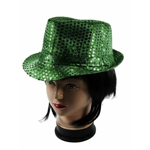 Шляпа Диско блестящая зеленая с пайетками