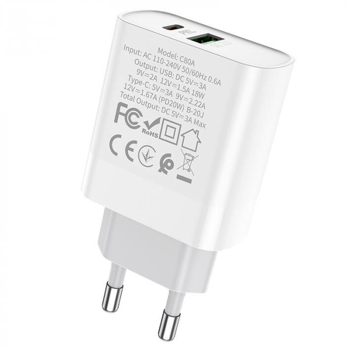 Сетевое зарядное устройство HOCO C80A Rapido PD20W+QC30 charger type-c usb (EU) белый 6931474740519